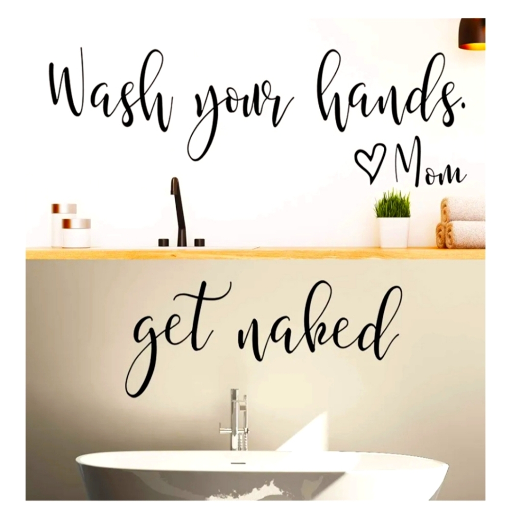 Wall Vinyl Decals Bathroom Humor Set - Wash Hands & Get Naked